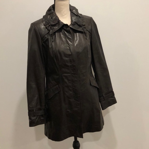 Cole Haan Women's Espresso  Lambskin Leather Hidden Button Down Jacket Coat Sz M - Picture 17 of 17